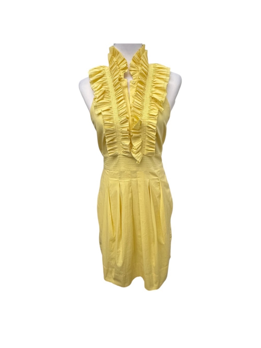 BCBGMAXAZRIA Max Azria Yellow Ruffle Halter Mini Dress Open Back Tie Waist Size - Picture 2 of 4